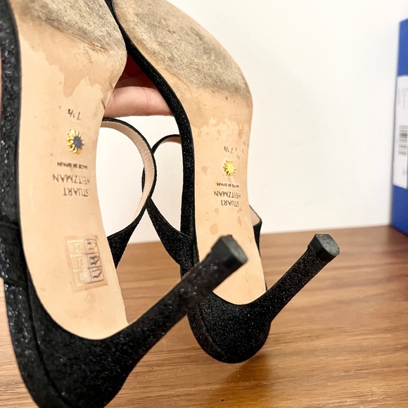 Stuart Weitzman Aleena 75 mid heel sandal black glitter 7.5 - Picture 5 of 10